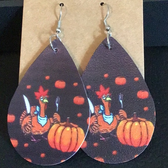 No Brand Jewelry - Thanksgiving Turkey Wooden Dangle Earrings